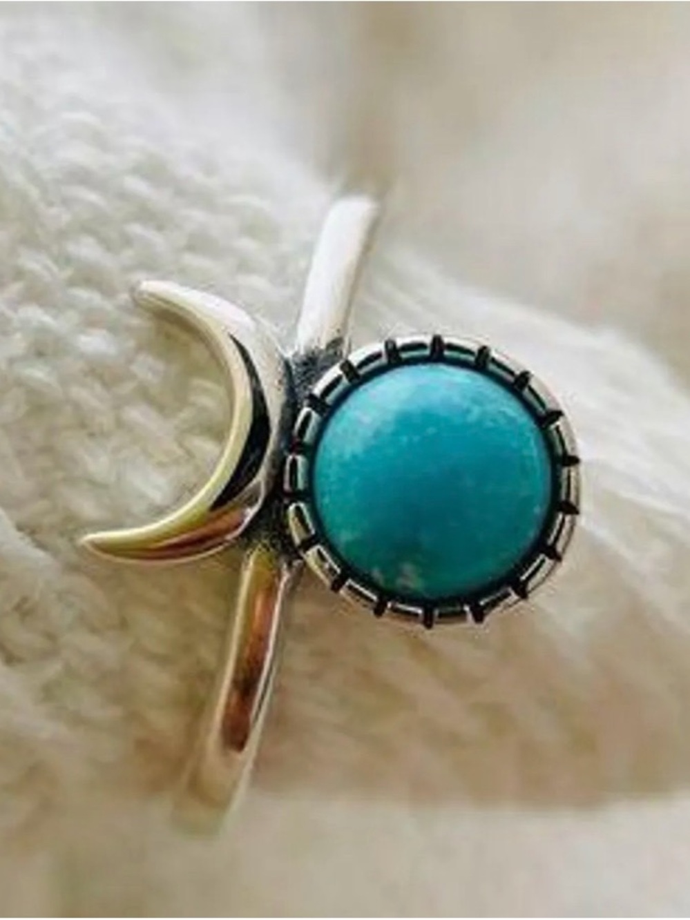 Celestial “Half Moon” Turquoise Silver Ring Piece